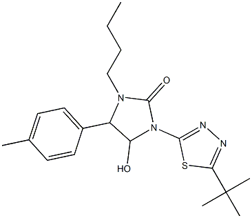 1-butyl-3-[5-(tert-butyl)-1,3,4-thiadiazol-2-yl]-4-hydroxy-5-(4-methylphenyl)imidazolidin-2-one 化学構造式