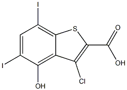 3-chloro-4-hydroxy-5,7-diiodobenzo[b]thiophene-2-carboxylic acid 化学構造式