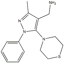 [3-methyl-1-phenyl-5-(thiomorpholin-4-yl)-1H-pyrazol-4-yl]methanamine,,结构式