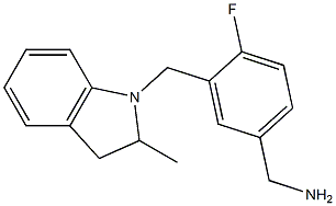 {4-fluoro-3-[(2-methyl-2,3-dihydro-1H-indol-1-yl)methyl]phenyl}methanamine 化学構造式