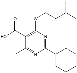 2-cyclohexyl-4-methyl-6-[(3-methylbutyl)thio]pyrimidine-5-carboxylic acid 结构式