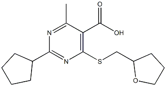 2-cyclopentyl-4-methyl-6-[(tetrahydrofuran-2-ylmethyl)thio]pyrimidine-5-carboxylic acid Structure