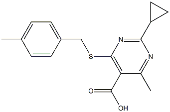 2-cyclopropyl-4-methyl-6-[(4-methylbenzyl)thio]pyrimidine-5-carboxylic acid Struktur