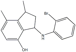 3-[(2-bromophenyl)amino]-1,7-dimethyl-2,3-dihydro-1H-inden-4-ol Struktur