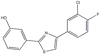 3-[4-(3-chloro-4-fluorophenyl)-1,3-thiazol-2-yl]phenol,,结构式