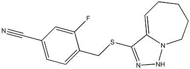 3-fluoro-4-({5H,6H,7H,8H,9H-[1,2,4]triazolo[3,4-a]azepin-3-ylsulfanyl}methyl)benzonitrile 化学構造式