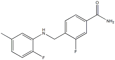 3-fluoro-4-{[(2-fluoro-5-methylphenyl)amino]methyl}benzamide,,结构式