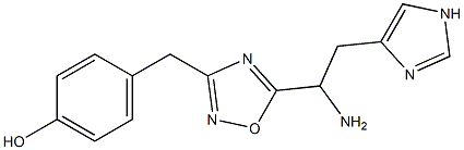 4-({5-[1-amino-2-(1H-imidazol-4-yl)ethyl]-1,2,4-oxadiazol-3-yl}methyl)phenol 化学構造式