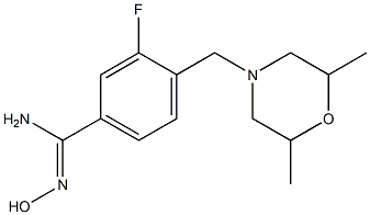 4-[(2,6-dimethylmorpholin-4-yl)methyl]-3-fluoro-N'-hydroxybenzenecarboximidamide Struktur
