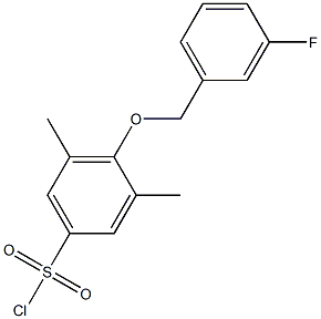 4-[(3-fluorophenyl)methoxy]-3,5-dimethylbenzene-1-sulfonyl chloride Struktur