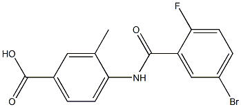 4-[(5-bromo-2-fluorobenzene)amido]-3-methylbenzoic acid 化学構造式