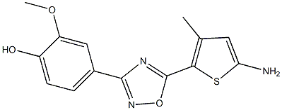 4-[5-(5-amino-3-methylthiophen-2-yl)-1,2,4-oxadiazol-3-yl]-2-methoxyphenol,,结构式