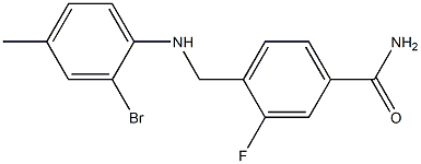 4-{[(2-bromo-4-methylphenyl)amino]methyl}-3-fluorobenzamide,,结构式
