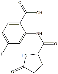 4-fluoro-2-{[(5-oxopyrrolidin-2-yl)carbonyl]amino}benzoic acid 化学構造式