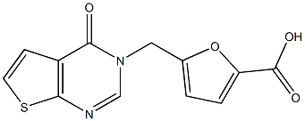 5-({4-oxo-3H,4H-thieno[2,3-d]pyrimidin-3-yl}methyl)furan-2-carboxylic acid Struktur