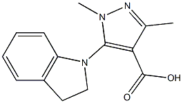 5-(2,3-dihydro-1H-indol-1-yl)-1,3-dimethyl-1H-pyrazole-4-carboxylic acid,,结构式