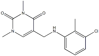 5-{[(3-chloro-2-methylphenyl)amino]methyl}-1,3-dimethyl-1,2,3,4-tetrahydropyrimidine-2,4-dione,,结构式