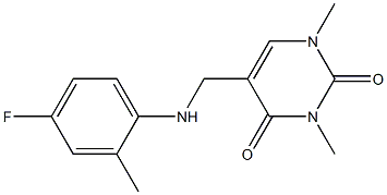 5-{[(4-fluoro-2-methylphenyl)amino]methyl}-1,3-dimethyl-1,2,3,4-tetrahydropyrimidine-2,4-dione 化学構造式