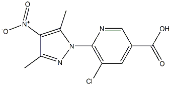 5-chloro-6-(3,5-dimethyl-4-nitro-1H-pyrazol-1-yl)pyridine-3-carboxylic acid Struktur