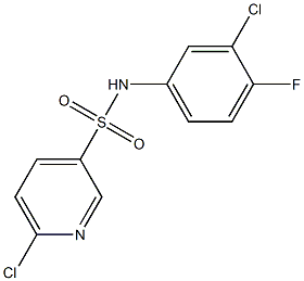 6-chloro-N-(3-chloro-4-fluorophenyl)pyridine-3-sulfonamide,,结构式