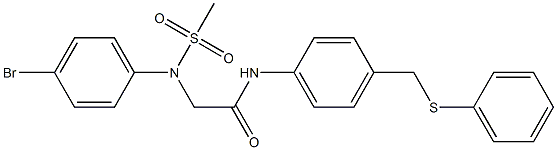 2-[4-bromo(methylsulfonyl)anilino]-N-{4-[(phenylsulfanyl)methyl]phenyl}acetamide,,结构式