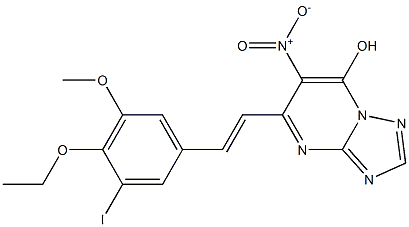 5-[2-(4-ethoxy-3-iodo-5-methoxyphenyl)vinyl]-6-nitro[1,2,4]triazolo[1,5-a]pyrimidin-7-ol 化学構造式