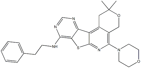 2,2-dimethyl-5-(4-morpholinyl)-N-(2-phenylethyl)-1,4-dihydro-2H-pyrano[4'',3'':4',5']pyrido[3',2':4,5]thieno[3,2-d]pyrimidin-8-amine Struktur