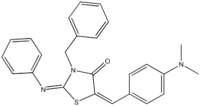 3-benzyl-5-[4-(dimethylamino)benzylidene]-2-(phenylimino)-1,3-thiazolidin-4-one Struktur