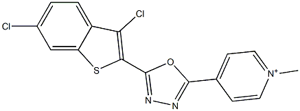 4-[5-(3,6-dichloro-1-benzothien-2-yl)-1,3,4-oxadiazol-2-yl]-1-methylpyridinium Structure