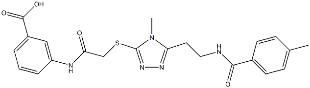 3-({[(4-methyl-5-{2-[(4-methylbenzoyl)amino]ethyl}-4H-1,2,4-triazol-3-yl)sulfanyl]acetyl}amino)benzoic acid,,结构式