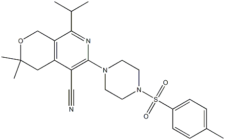 8-isopropyl-3,3-dimethyl-6-{4-[(4-methylphenyl)sulfonyl]-1-piperazinyl}-3,4-dihydro-1H-pyrano[3,4-c]pyridine-5-carbonitrile,,结构式