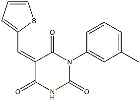 1-(3,5-dimethylphenyl)-5-(2-thienylmethylene)-2,4,6(1H,3H,5H)-pyrimidinetrione 化学構造式