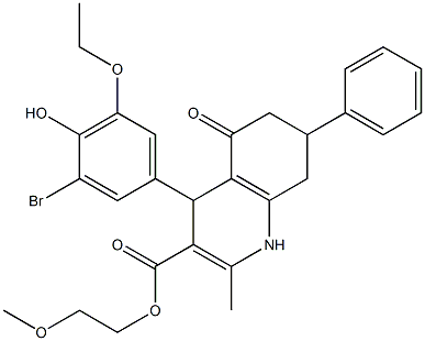 2-methoxyethyl 4-(3-bromo-5-ethoxy-4-hydroxyphenyl)-2-methyl-5-oxo-7-phenyl-1,4,5,6,7,8-hexahydro-3-quinolinecarboxylate 化学構造式