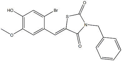 3-benzyl-5-(2-bromo-4-hydroxy-5-methoxybenzylidene)-1,3-thiazolidine-2,4-dione 化学構造式