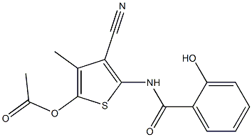 4-cyano-5-[(2-hydroxybenzoyl)amino]-3-methyl-2-thienyl acetate Struktur