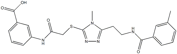 3-({[(4-methyl-5-{2-[(3-methylbenzoyl)amino]ethyl}-4H-1,2,4-triazol-3-yl)sulfanyl]acetyl}amino)benzoic acid,,结构式