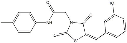 2-[5-(3-hydroxybenzylidene)-2,4-dioxo-1,3-thiazolidin-3-yl]-N-(4-methylphenyl)acetamide,,结构式