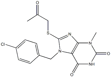 7-[(4-chlorophenyl)methyl]-3-methyl-8-[(2-oxopropyl)sulfanyl]-3,7-dihydro-1H-purine-2,6-dione,,结构式