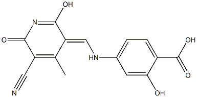 4-({[5-cyano-2-hydroxy-4-methyl-6-oxo-3(6H)-pyridinylidene]methyl}amino)-2-hydroxybenzoic acid Structure