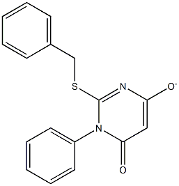2-(benzylsulfanyl)-6-oxo-1-phenyl-1,6-dihydro-4-pyrimidinolate Struktur