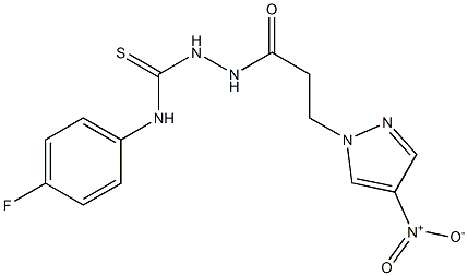 N-(4-fluorophenyl)-2-(3-{4-nitro-1H-pyrazol-1-yl}propanoyl)hydrazinecarbothioamide 化学構造式