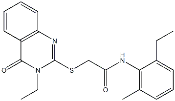 N-(2-ethyl-6-methylphenyl)-2-[(3-ethyl-4-oxo-3,4-dihydro-2-quinazolinyl)sulfanyl]acetamide 化学構造式