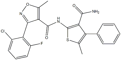 N-[3-(aminocarbonyl)-5-methyl-4-phenyl-2-thienyl]-3-(2-chloro-6-fluorophenyl)-5-methyl-4-isoxazolecarboxamide Structure