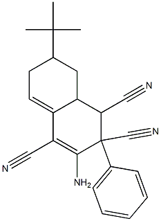 3-amino-7-tert-butyl-2-phenyl-1,2,6,7,8,8a-hexahydro-1,2,4-naphthalenetricarbonitrile,,结构式