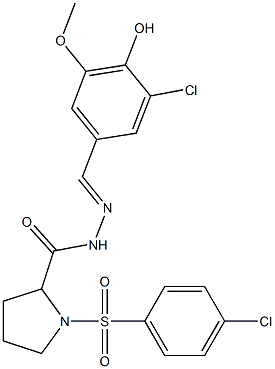 N'-(3-chloro-4-hydroxy-5-methoxybenzylidene)-1-[(4-chlorophenyl)sulfonyl]-2-pyrrolidinecarbohydrazide,,结构式