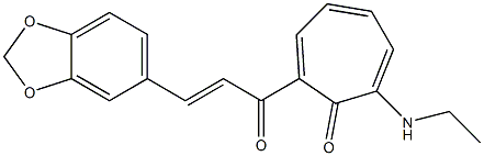 2-[3-(1,3-benzodioxol-5-yl)acryloyl]-7-(ethylamino)-2,4,6-cycloheptatrien-1-one Struktur