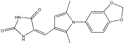 5-{[1-(1,3-benzodioxol-5-yl)-2,5-dimethyl-1H-pyrrol-3-yl]methylene}-2,4-imidazolidinedione 结构式