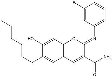 2-[(3-fluorophenyl)imino]-6-hexyl-7-hydroxy-2H-chromene-3-carboxamide Structure