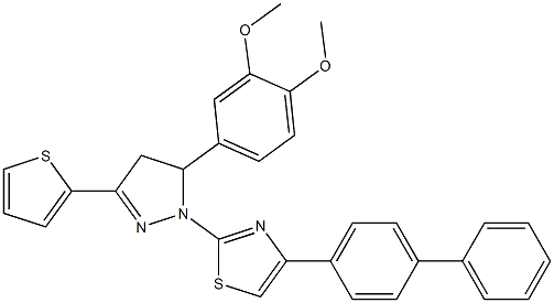 4-[1,1'-biphenyl]-4-yl-2-[5-(3,4-dimethoxyphenyl)-3-(2-thienyl)-4,5-dihydro-1H-pyrazol-1-yl]-1,3-thiazole,,结构式