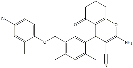 2-amino-4-{5-[(4-chloro-2-methylphenoxy)methyl]-2,4-dimethylphenyl}-5-oxo-5,6,7,8-tetrahydro-4H-chromene-3-carbonitrile Structure